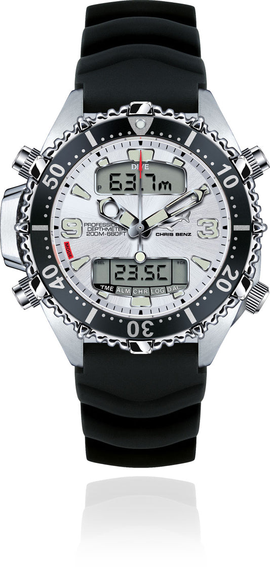 Chris Benz Depthmeter Digital 200M CB-D200X-SI-KBS Men's Watch • Shark-Proof • Sapphire Crystal