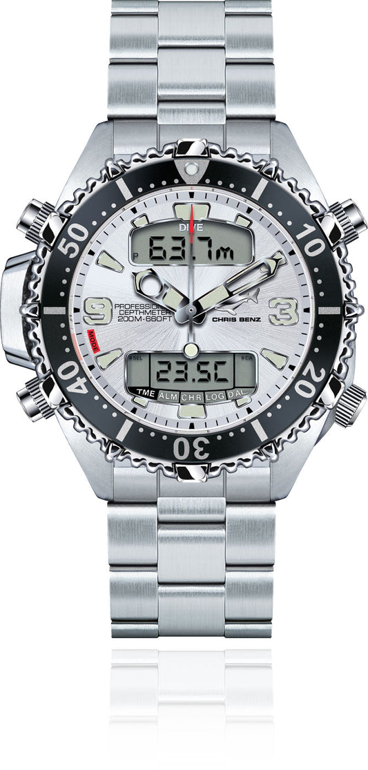Chris Benz DEPTHMETER DIGITAL 200M CB-D200X-SI-MB Men's Watch • 200m Shark-Proof • Sapphire Crystal