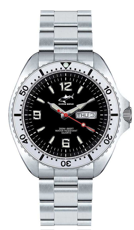 Montre pour homme Chris Benz ONE MAN 200M CBO-S-MB-SI • testée contre les requins • verre saphir
