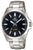 Zegarek męski Casio Edifice ze srebrną bransoletą ze stali szlachetnej i ciemną tarczą, WR100M