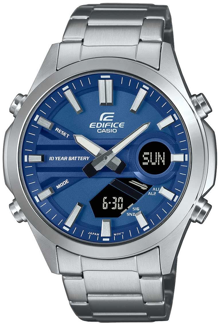 Zegarek męski Casio Edifice z niebieską tarczą, bransoletą ze stali szlachetnej i datownikiem