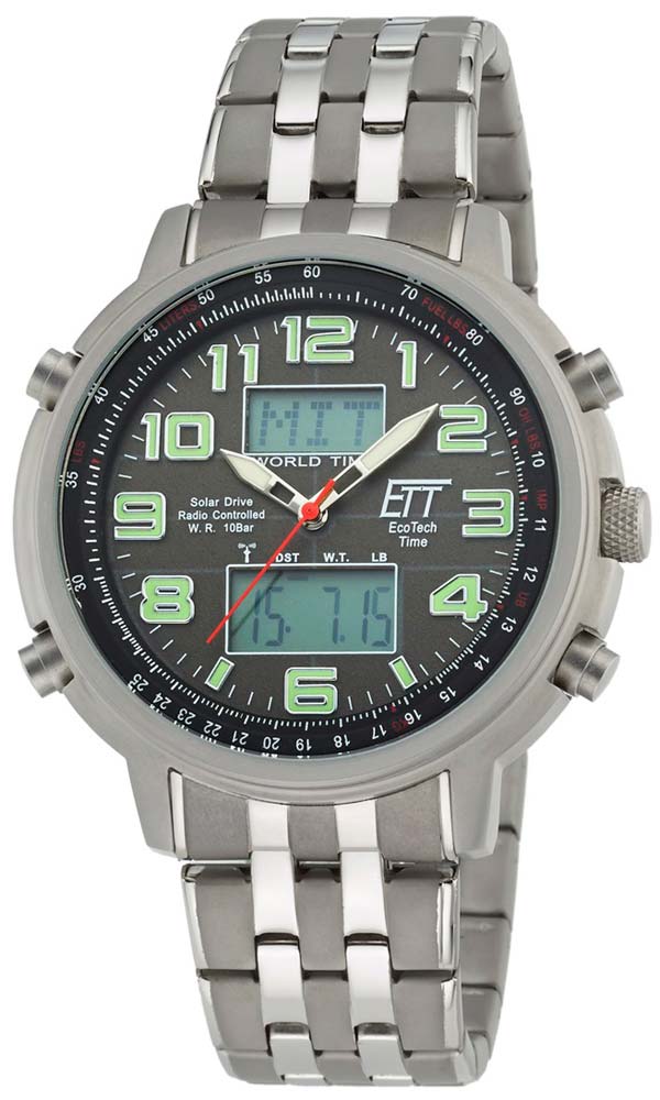 Eco Tech Time Hunter II EGS-11302-22M Men's Watch • Radio-Controlled Solar • Stainless Steel