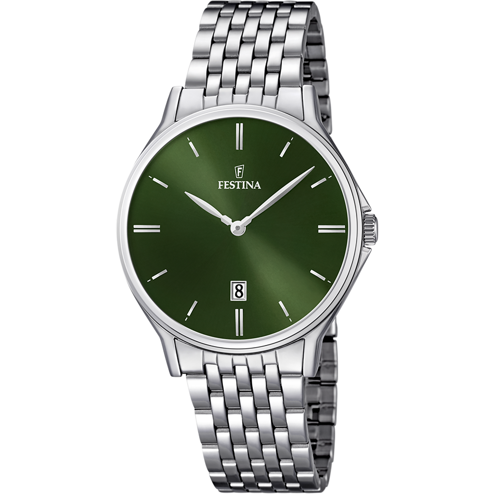 Zegarek męski Festina z zieloną tarczą i srebrną metalową bransoletą, kwarcowy