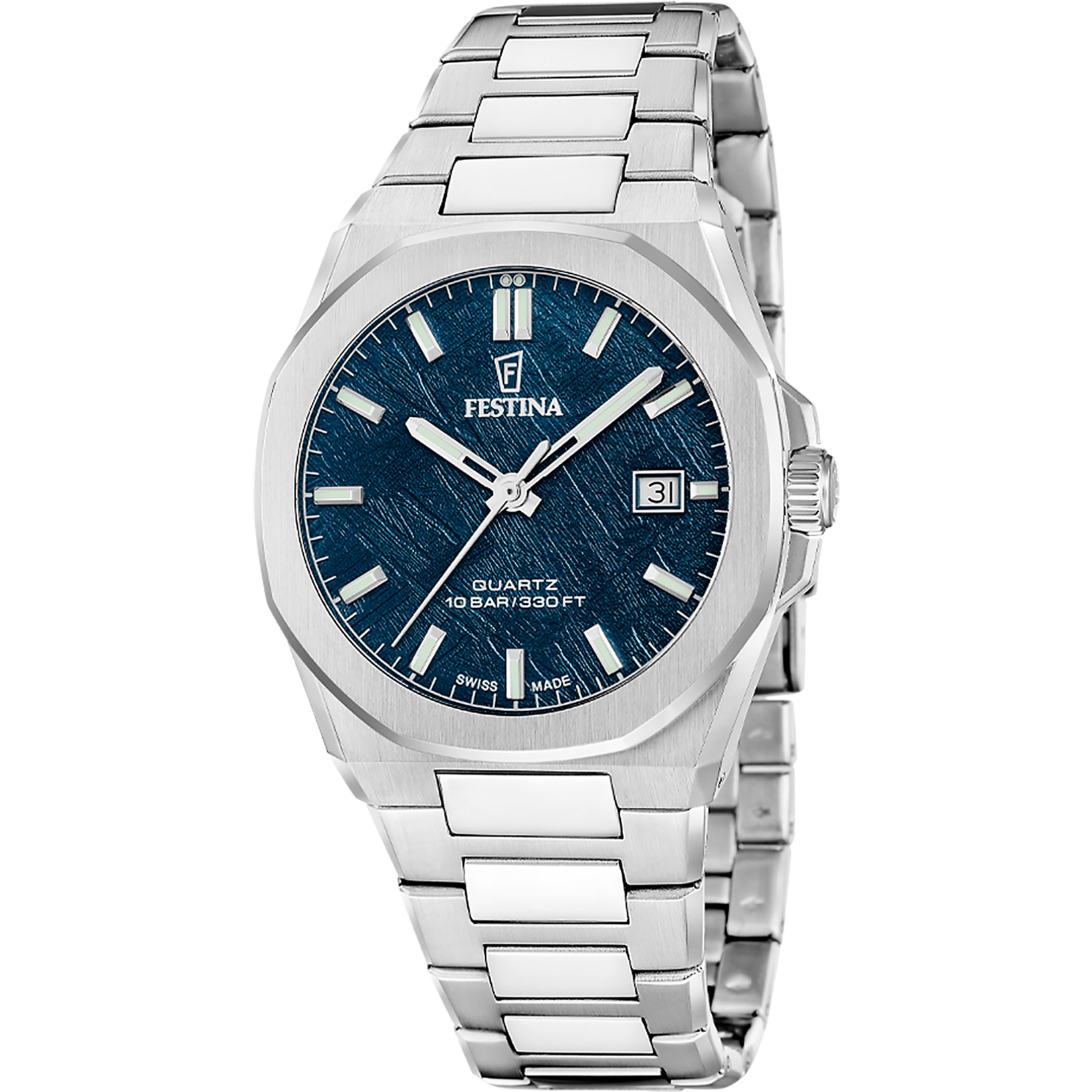 Zegarek męski Festina F20100/4 stal/niebieski • szkło szafirowe • Swiss Made