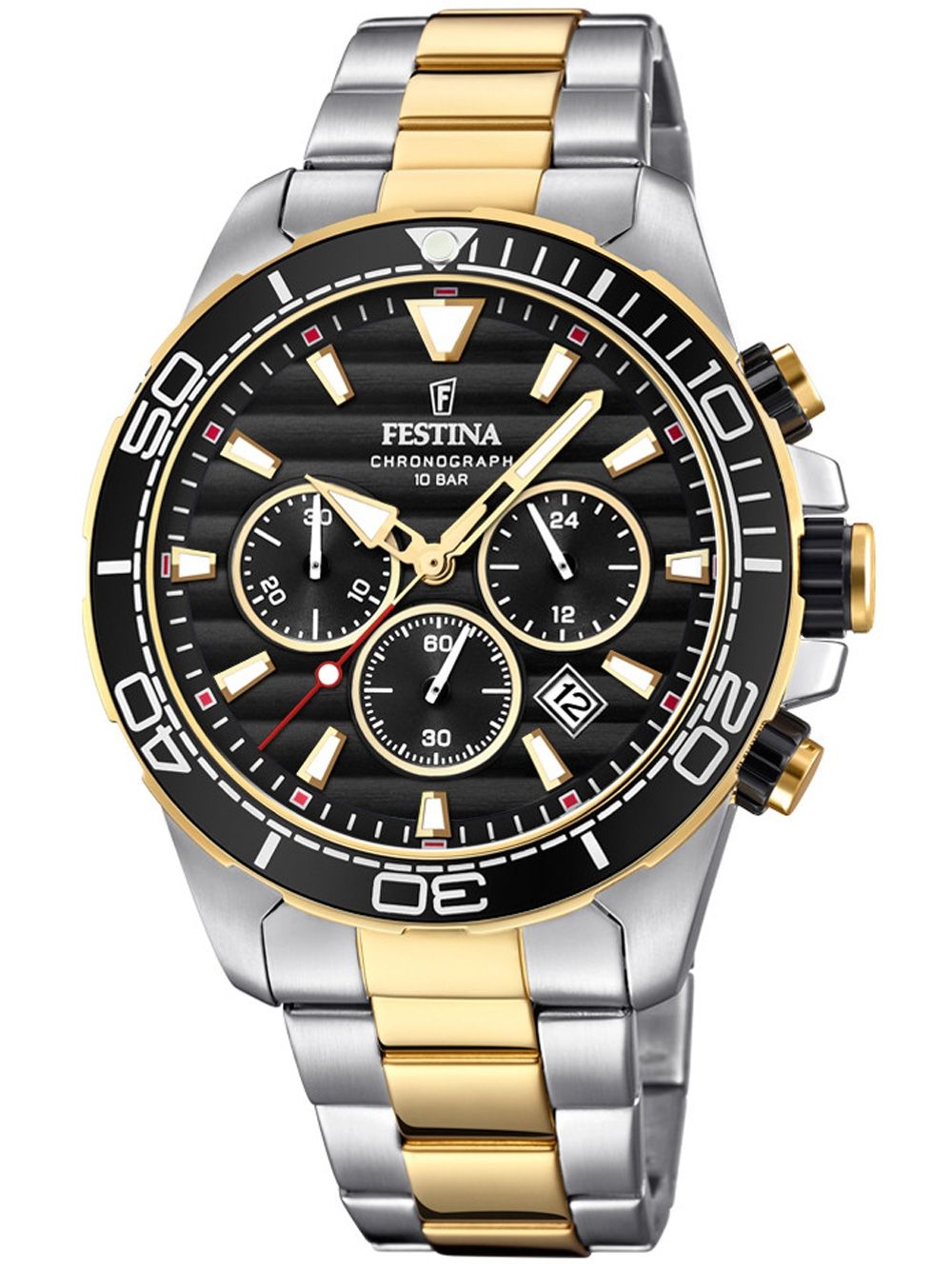 Męski zegarek Festina Chronograph bicolor: czarna tarcza z datownikiem