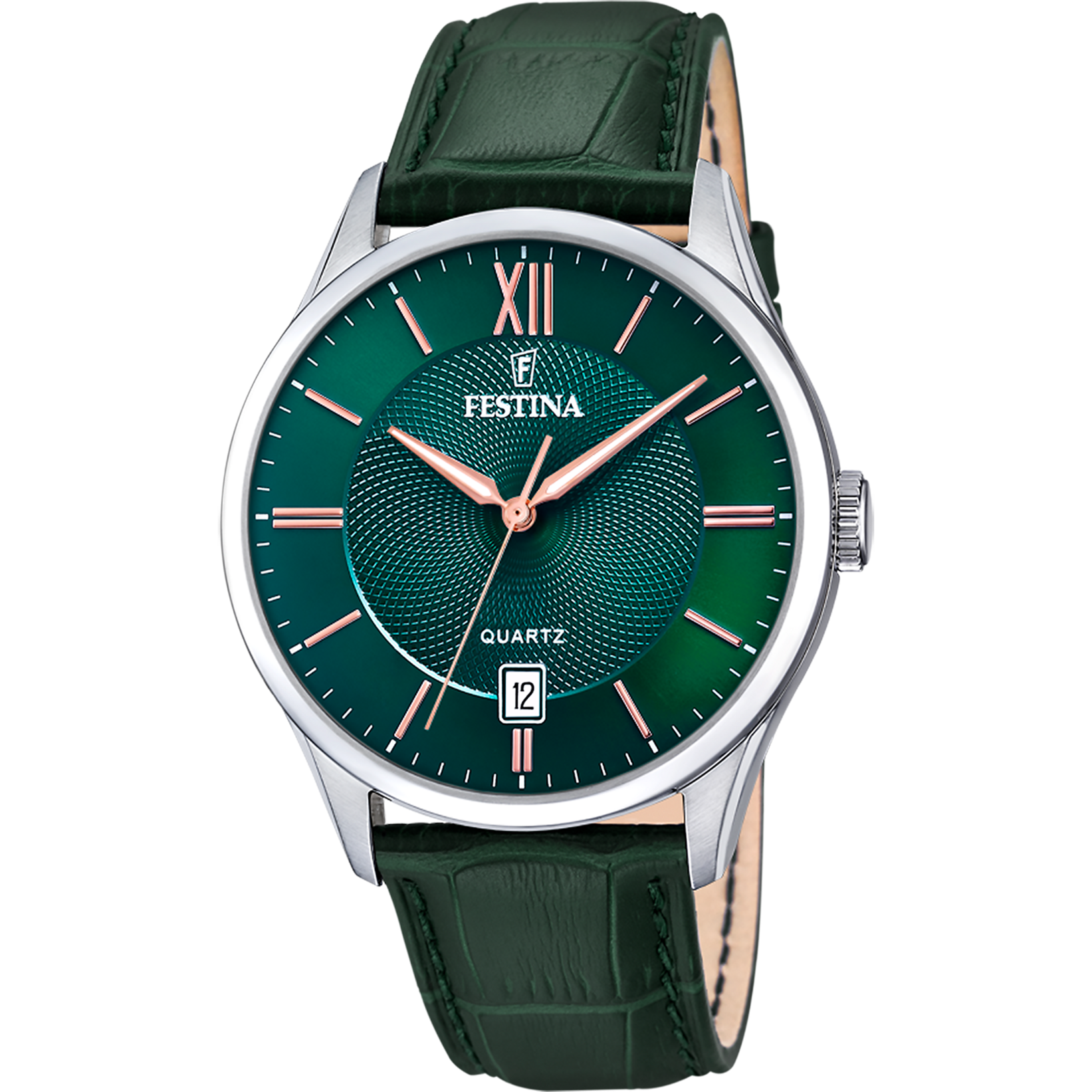 Zegarek męski Festina: zielona tarcza, zielony pasek skórzany, szkło mineralne