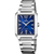 Damski zegarek Festina z kwadratową srebrną kopertą, niebieską tarczą i mechanizmem kwarcowym.
