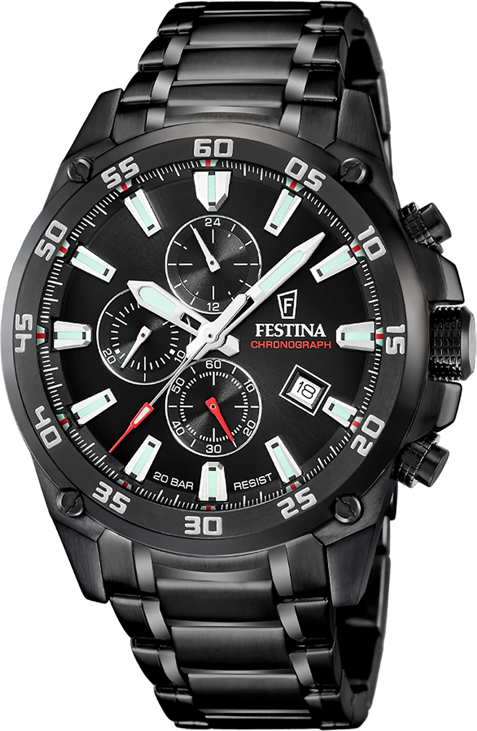 Festina Timeless Chronograph F20735/3 Herrenuhr • 20 bar wasserdicht • Schwarz