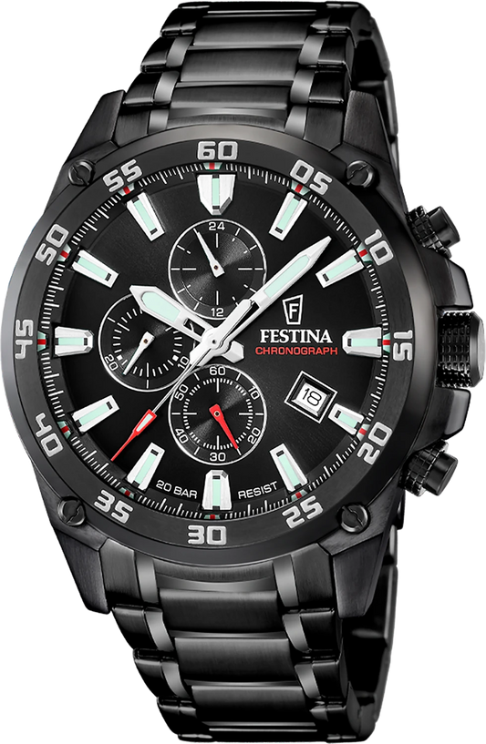 Festina Timeless Chronograph F20735/3 Herrenuhr • 20 bar wasserdicht • Schwarz