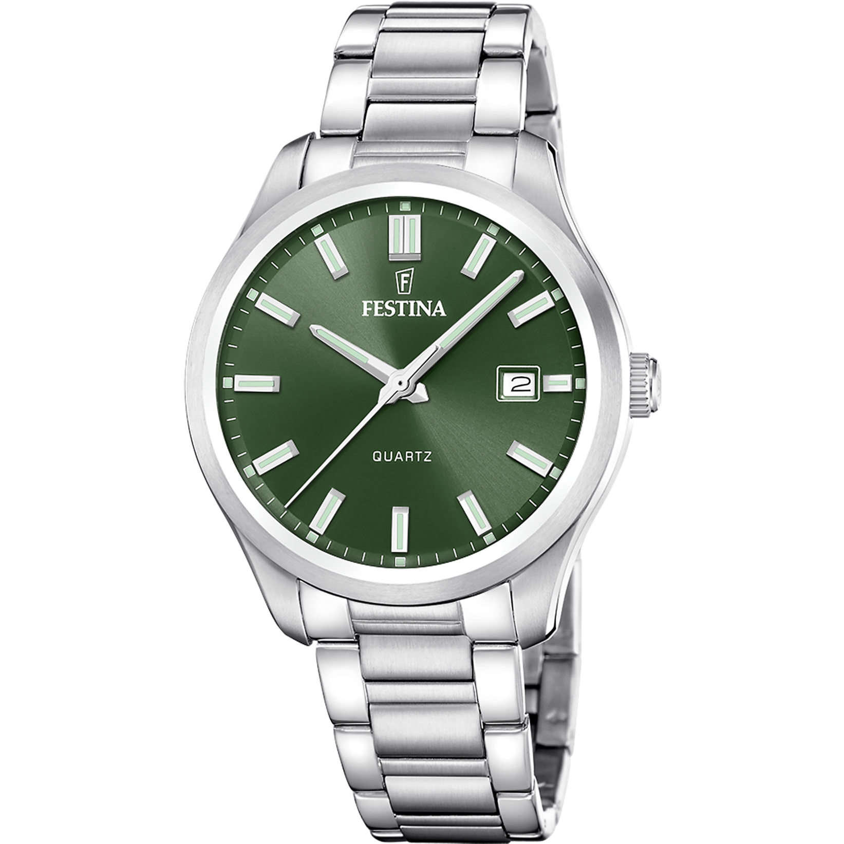 Zegarek męski Festina z okrągłą kopertą ze stali szlachetnej, metalową bransoletą i zieloną tarczą