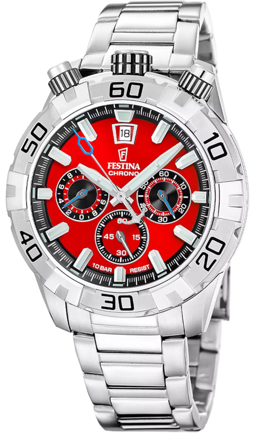 Festina Bullhead F20743/5 Herrenuhr • Retro-Design • Markantes rotes Zifferblatt