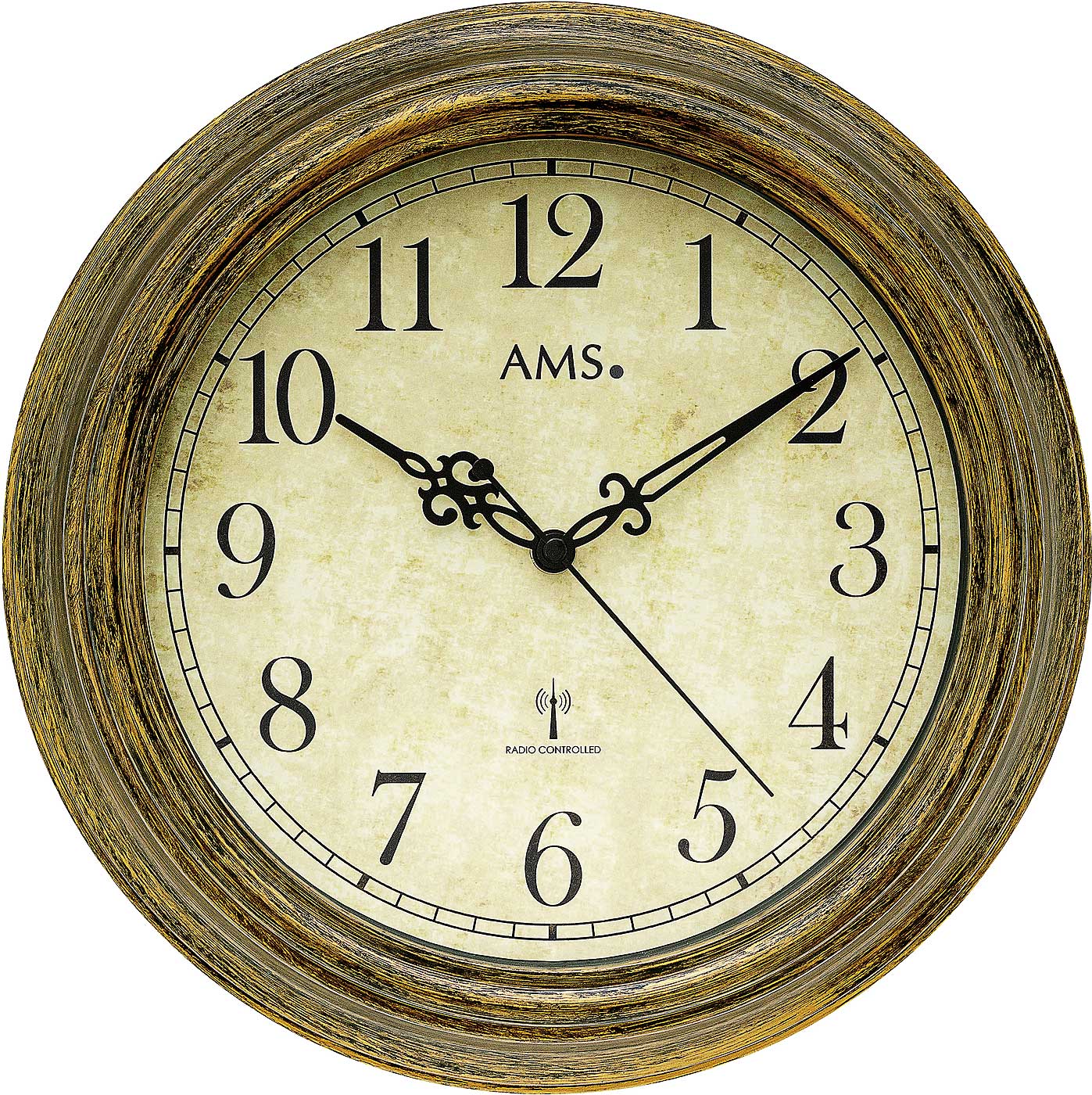 Horloge murale AMS 30 cm Ø Plastique • Précision radiopilotée • Aspect bois antique