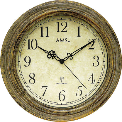 Horloge murale AMS 30 cm Ø Plastique • Précision radiopilotée • Aspect bois antique