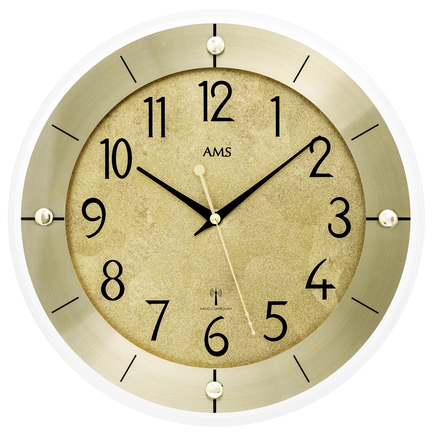 AMS Wall Clock 31 cm Ø Brass • Radio-controlled Movement • Timeless Design