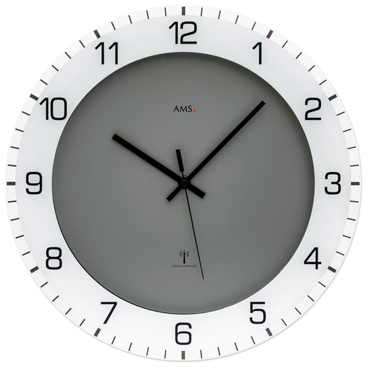 AMS Wanduhr 38 cm Ø Kunststoff, Glas • Präzises Funkuhrwerk • Modernes Design