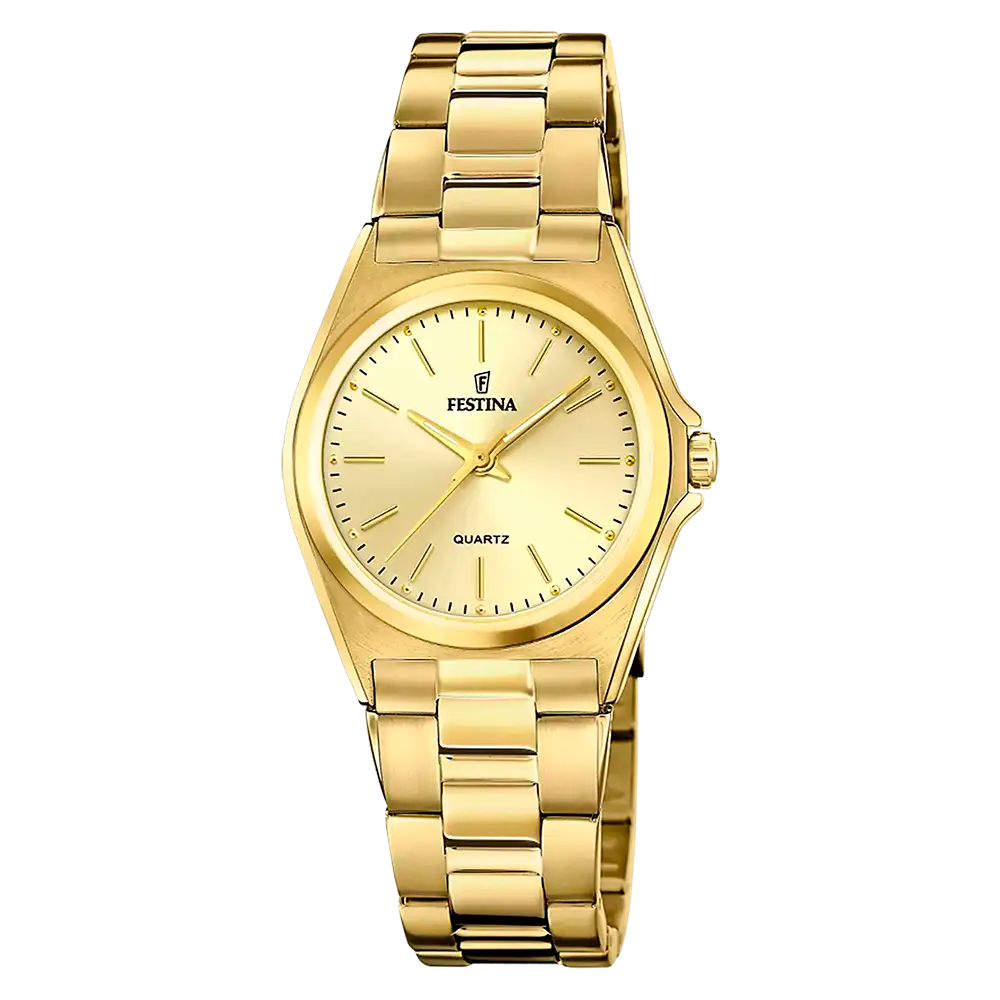 Zegarek damski Festina ze złotą metalową bransoletą i beżową tarczą