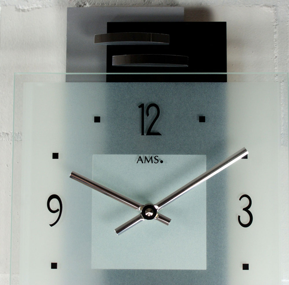 AMS Wanduhr 36x22x5 cm Glas • Modernes Design • Präzises Quarzwerk