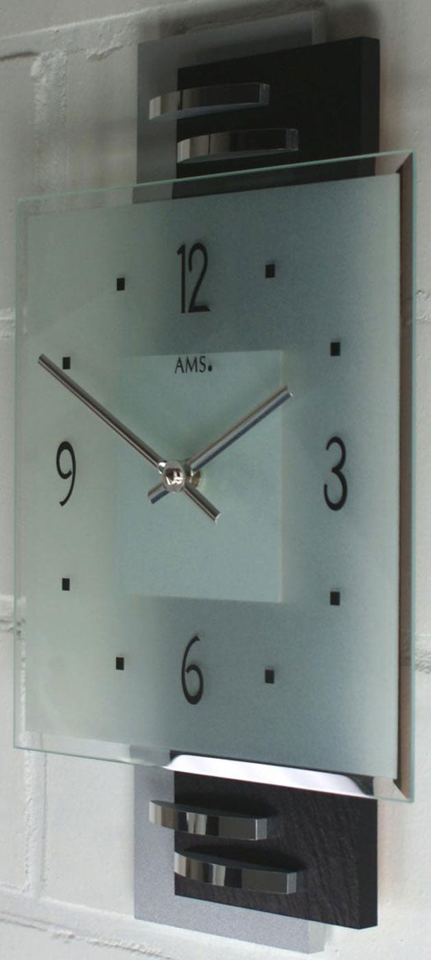 AMS Wanduhr 36x22x5 cm Glas • Modernes Design • Präzises Quarzwerk