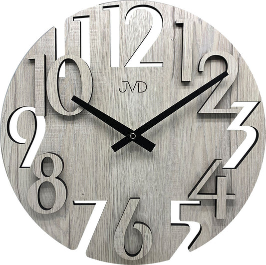 Horloge murale JVD 40 cm Ø bois • Mouvement à quartz silencieux • Design moderne