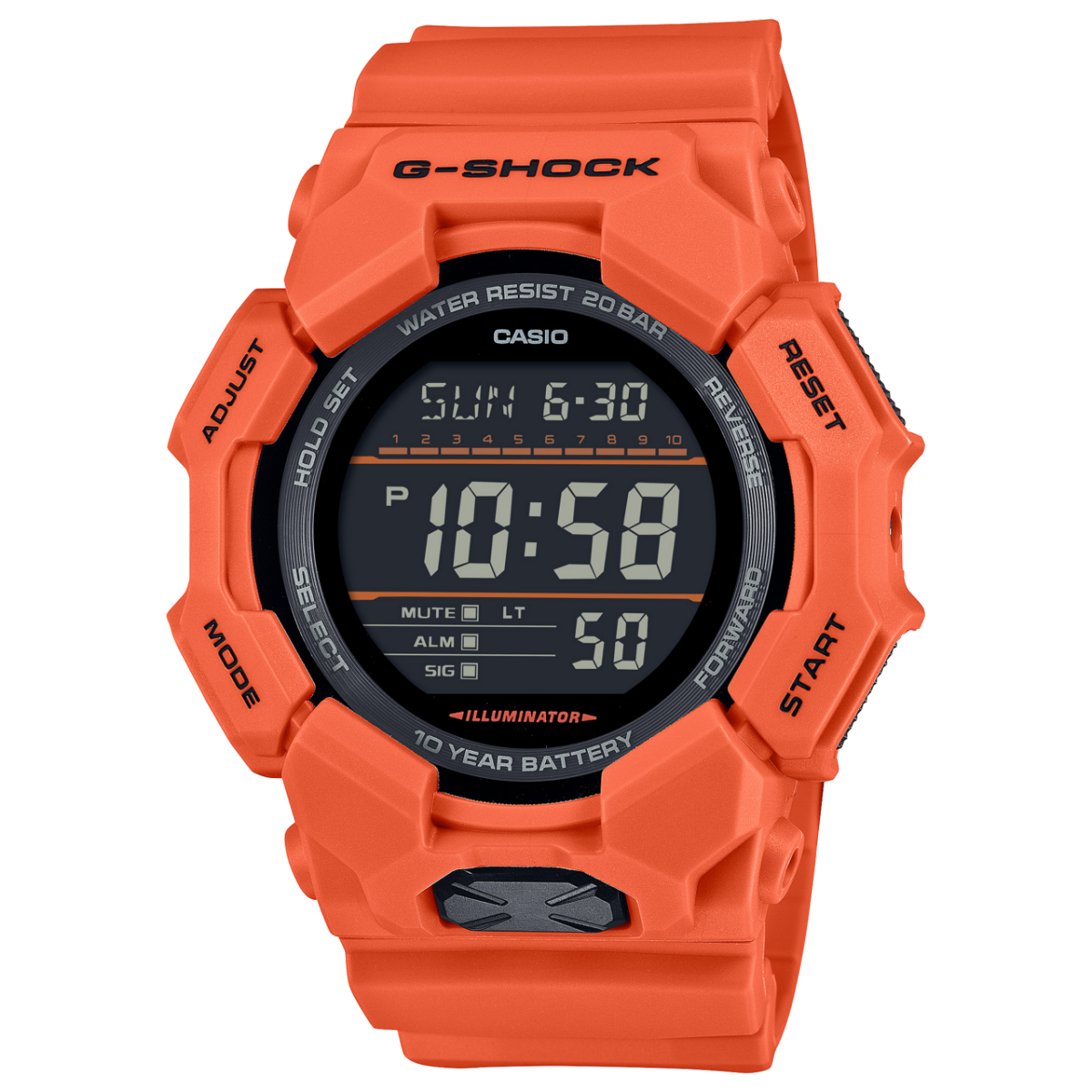 Zegarek męski Casio G-Shock z pomarańczowym paskiem i czarnym wyświetlaczem cyfrowym