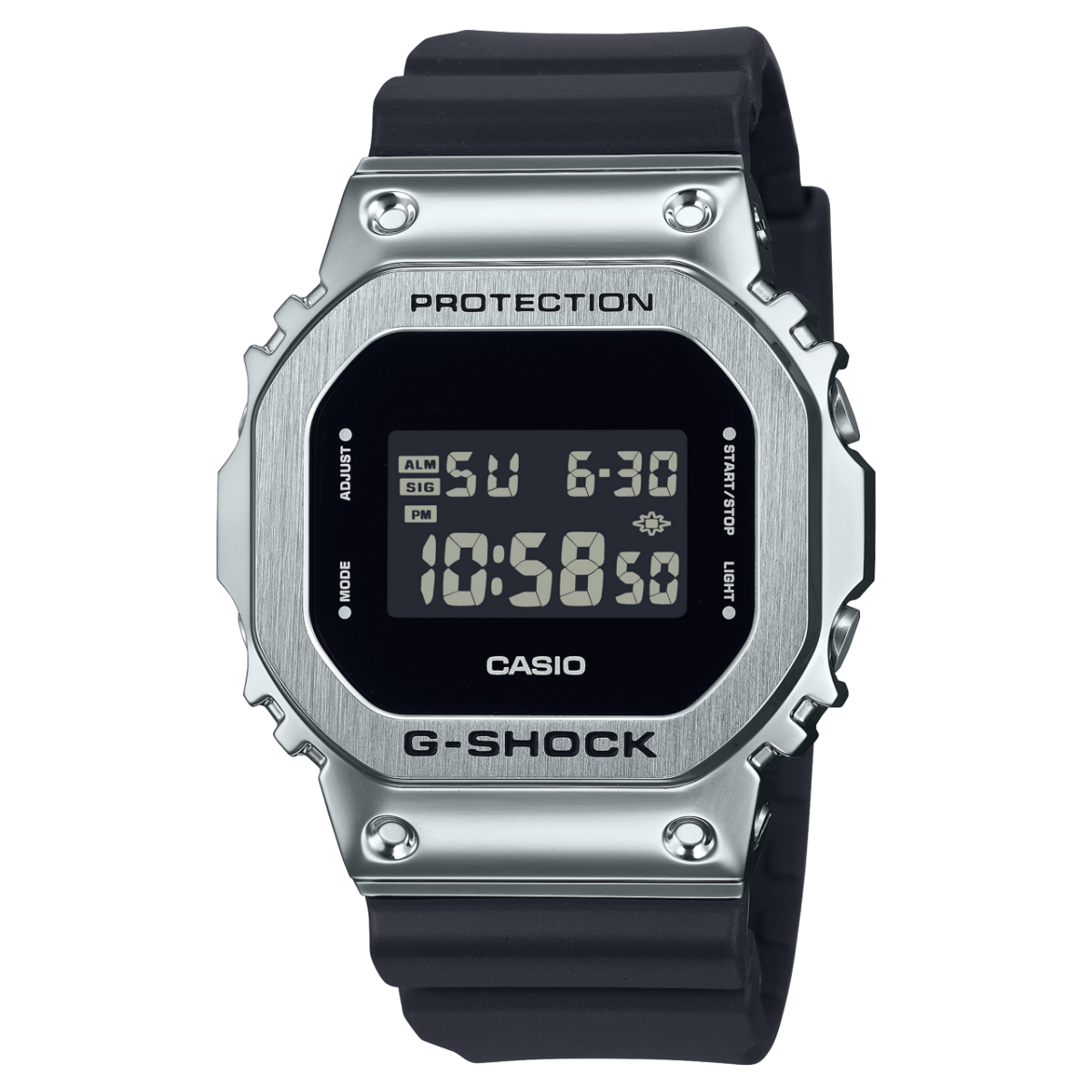 Zegarek męski Casio G-Shock z czarnym paskiem z żywicy, srebrną kopertą i wyświetlaczem LCD z odwróconymi kolorami