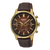 Zegarek męski Casio Edifice z brązowym skórzanym paskiem, złotą kopertą i tarczą chronografu