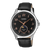 Zegarek męski Casio z czarnym skórzanym paskiem, okrągłą kopertą i fazami księżyca