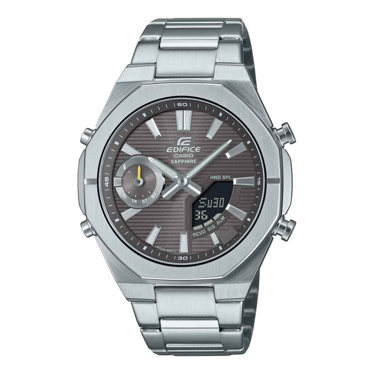 Zegarek męski Casio Edifice ze srebrną bransoletą ze stali szlachetnej i analogową czarną tarczą