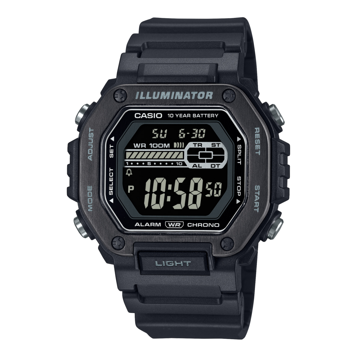 Zegarek cyfrowy Casio z czarnym paskiem z tworzywa sztucznego i podświetlanym wyświetlaczem LCD