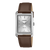 Zegarek męski Casio z kwadratową tarczą, brązowym skórzanym paskiem i szkłem mineralnym