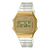 Zegarek cyfrowy unisex Casio ze złotą kopertą i przezroczystym paskiem z tworzywa sztucznego