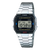 Zegarek cyfrowy Casio z bransoletą ze stali szlachetnej, czarnym wyświetlaczem i oznaczeniem wodoszczelności