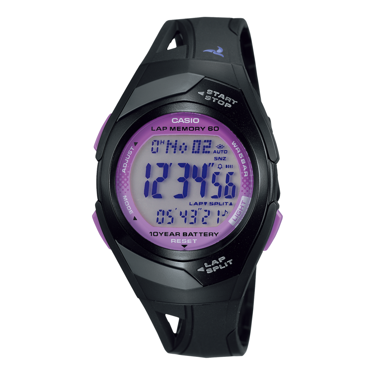 Damski zegarek cyfrowy Casio z czarną kopertą i niebieskim wyświetlaczem