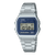 Zegarek Casio Vintage z niebieskim wyświetlaczem LCD i bransoletą ze stali nierdzewnej, srebrna koperta