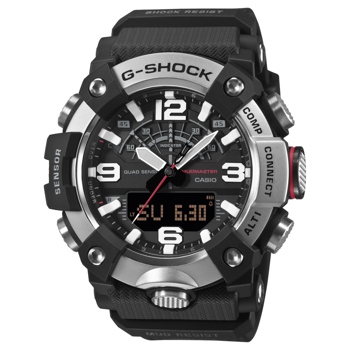 Zegarek męski G-SHOCK Mudmaster, czarna koperta, czarny pasek, wyświetlacz analogowo-cyfrowy