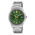 Casio Edifice Herrenuhr mit grünem Zifferblatt, silbernem Metallband und Datumsfenster bei 5
