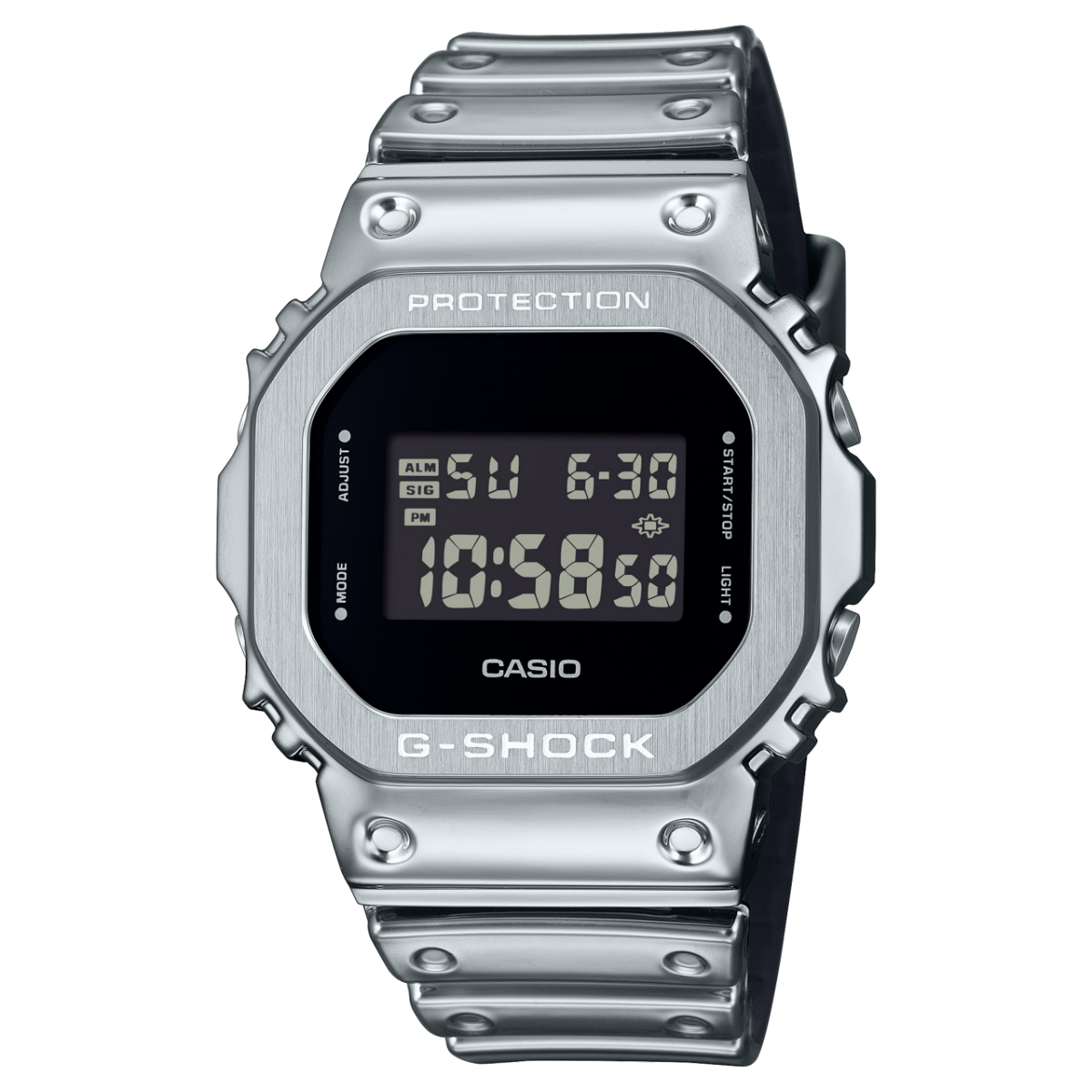 Zegarek męski G-Shock ze srebrną kopertą ze stali szlachetnej i czarnym wyświetlaczem cyfrowym