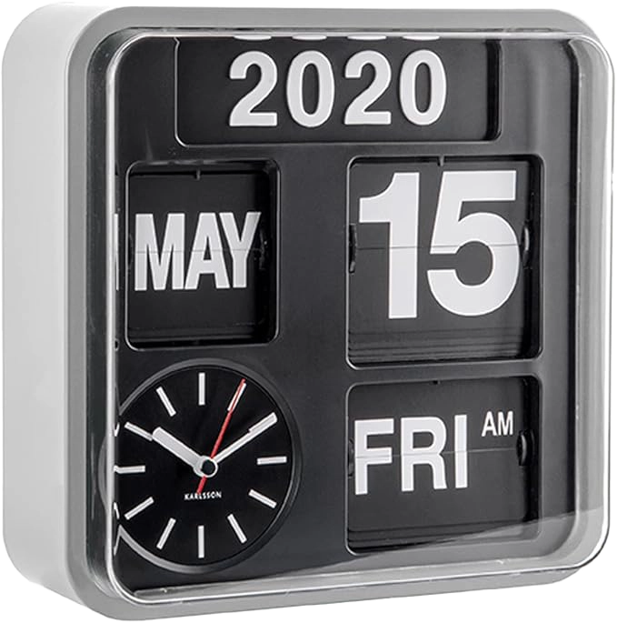 Karlsson Wall Clock 24.5x24.5x10 cm Plastic • Time, Day & Date Display • Retro Design