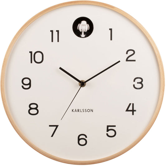 Karlsson Wall Clock 31.5 cm Ø Wood • Integrated Cuckoo Call • Silent Quartz Movement