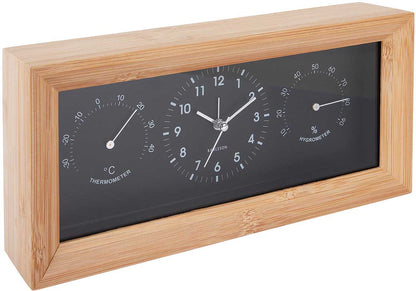 Karlsson Neat Rectangle Wecker 12.8x26x5.4 cm Bambus • Analoge Zeitanzeige • Mit Temperatur & Luftfeuchtigkeit