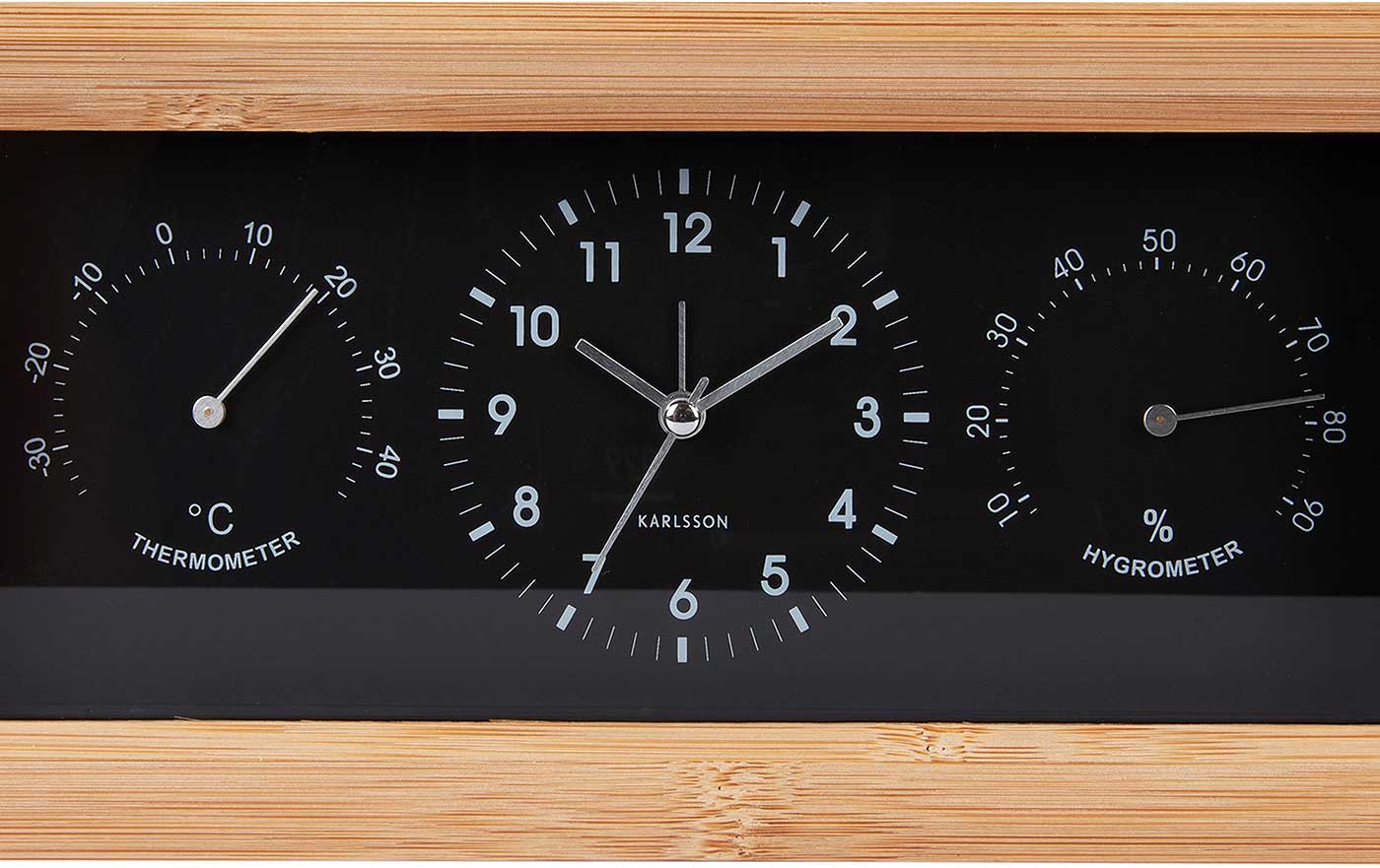 Karlsson Neat Rectangle Wecker 12.8x26x5.4 cm Bambus • Analoge Zeitanzeige • Mit Temperatur & Luftfeuchtigkeit