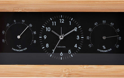 Karlsson Neat Rectangle Wecker 12.8x26x5.4 cm Bambus • Analoge Zeitanzeige • Mit Temperatur & Luftfeuchtigkeit