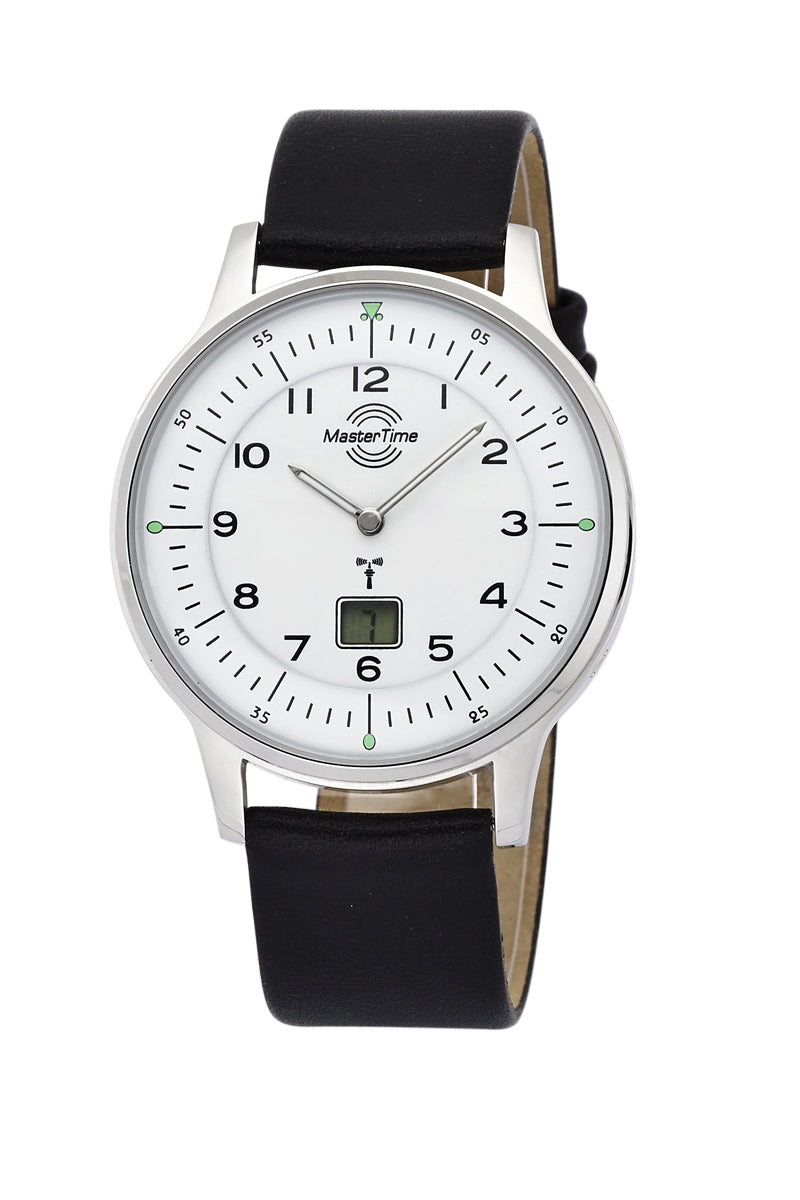 Master Time Slim MTGS-10657-70L Herren Armbanduhr Silber • Funkuhr mit Datumsanzeige • Mineralglas