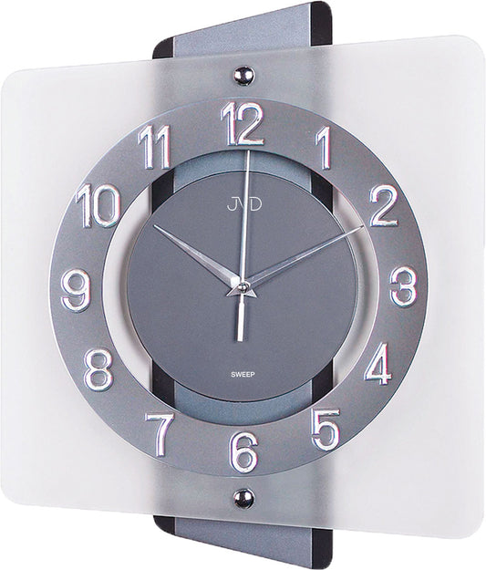 Horloge murale JVD 37x31x5,2 cm bois, verre • Mouvement à quartz silencieux • Design moderne