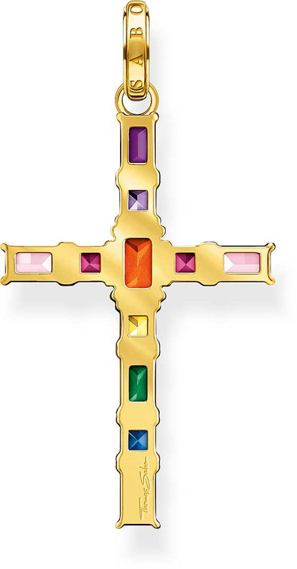 Pendant Cross with Colorful Stones - 750 Yellow Gold Plating