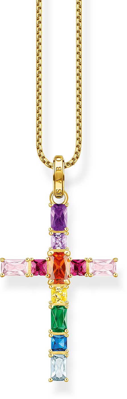 Pendant Cross with Colorful Stones - 750 Yellow Gold Plating