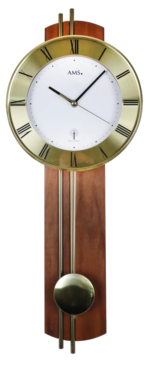 Horloge murale AMS 62x22x8 cm laiton • Radio-pilotée • Avec balancier