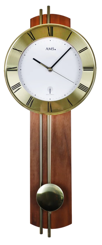 Horloge murale AMS 62x22x8 cm laiton • Radio-pilotée • Avec balancier