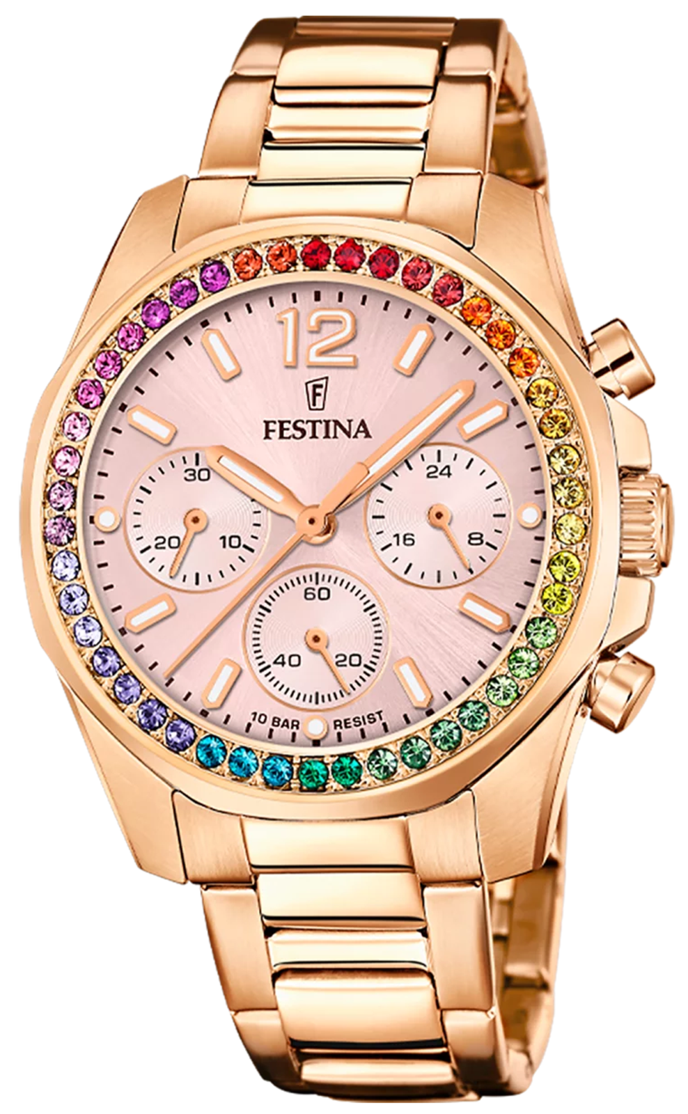 Festina Boyfriend F20639/4 Women's Watch • Rose Gold-Look • Zirconia Bezel