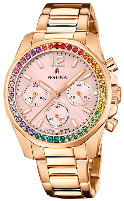 Festina Boyfriend F20639/4 Women's Watch • Rose Gold-Look • Zirconia Bezel